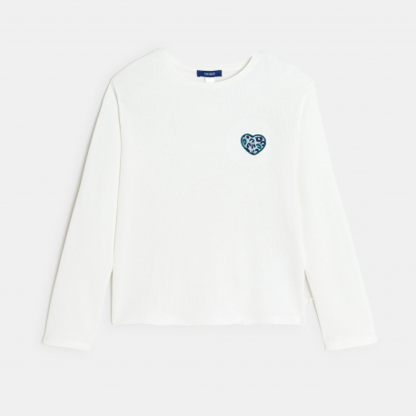 Okaidi Μπλούζα μακρυμάνικη με μοτίφ καρδιά λεοπάρ, λευκή για κορίτσια