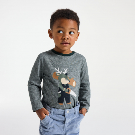 Obaibi Μπλούζα γκρι με μοτίφ ζωάκι για μωρά αγοράκια