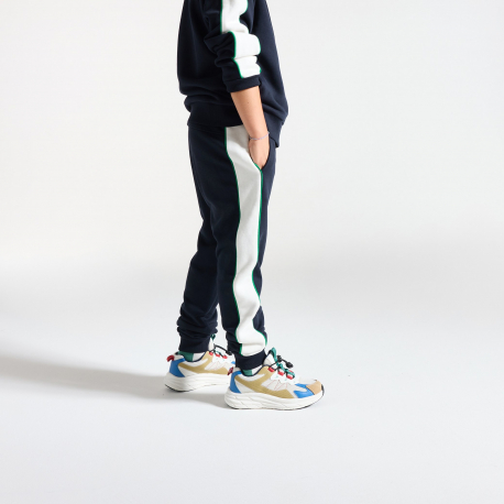 Okaidi Παντελόνι φόρμας με λωρίδες στο πλάι από χνουδωτό ύφασμα γκρι για αγόρια