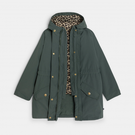 Okaidi Παλτό 3 σε 1 με κουκούλα και υδροαπωθητική προστασία χακί για κορίτσια