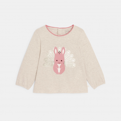 Obaibi Μπλούζα μακρυμάνικη με μοτίφ ζώα μπεζ για μωρά κοριτσάκια