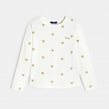 Okaidi Μπλούζα μακρυμάνικη με καρδούλες, λευκή για κορίτσια
