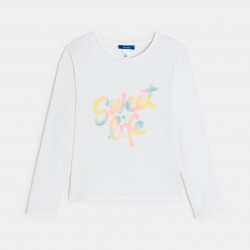 Okaidi Μπλούζα μακρυμάνικη με μήνυμα, λευκή, για κορίτσια