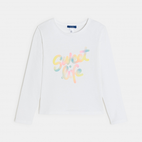 Okaidi Μπλούζα μακρυμάνικη με μήνυμα, λευκή, για κορίτσια