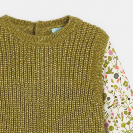 Obaibi Φόρεμα από δύο υλικά, φλοράλ πράσινο για μωρά κοριτσάκια