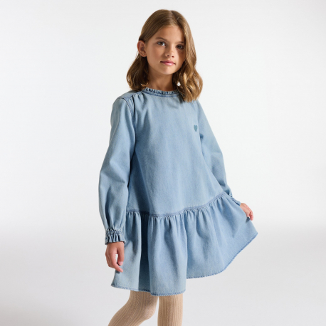 Okaidi Φόρεμα κοντό από τζιν ελαφρύ με κέντημα καρδιές για κορίτσια