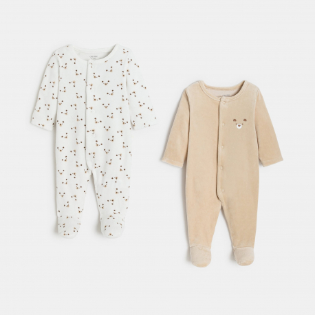 Obaibi Φορμάκι ύπνου από βελούδο, αρκουδάκι, ανοιχτό καφέ για μωρά αγοράκια (σετ των 2)