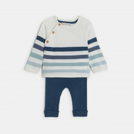 Obaibi Πουλόβερ υφασμάτινο ριγέ και παντελόνι από κοτλέ ύφασμα μπλε για μωρά αγοράκια