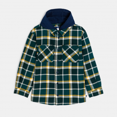 Okaidi Πουκάμισο μπουφάν καρό με κουκούλα πράσινο για αγόρια