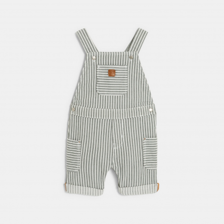 Obaibi Salopette rayee denim et t-shirt vert bebe garcon