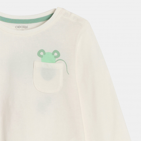 Obaibi Μπλούζα μακρυμάνικη ποντικάκι, λευκή για μωρά κοριτσάκια