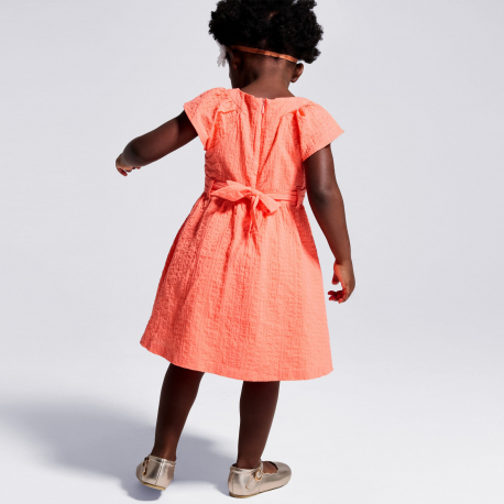 Obaibi Φόρεμα κομψό, βαμβακερό, με ανάγλυφα σχέδια, πορτοκαλί για μωρά κοριτσάκια