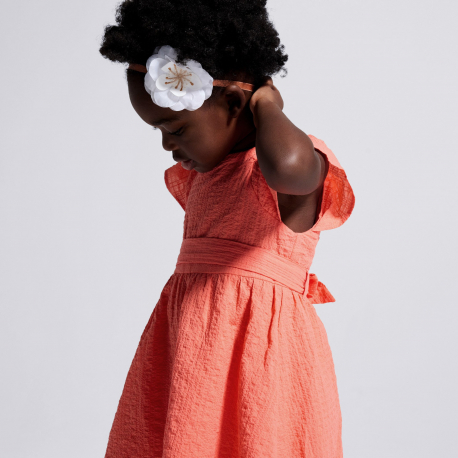 Obaibi Φόρεμα κομψό, βαμβακερό, με ανάγλυφα σχέδια, πορτοκαλί για μωρά κοριτσάκια