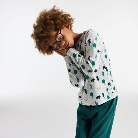 Okaidi Πιτζάμα 2 τεμαχίων από βελούδο με τυπωμένα σχέδια σε μπλε πράσινο για αγόρια