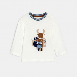 Obaibi Μπλούζα μακρυμάνικη, με μοτίφ ζώα, λευκή, για μωρά αγοράκια