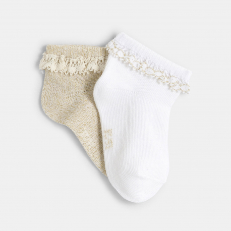 Obaibi Κάλτσες με βολάν, κεντητές για μωρά κοριτσάκια (σετ των 2)