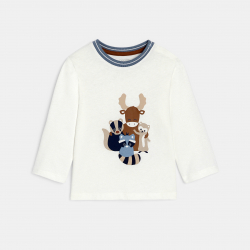 Obaibi Μπλούζα μακρυμάνικη, με μοτίφ ζώα, λευκή, για μωρά αγοράκια