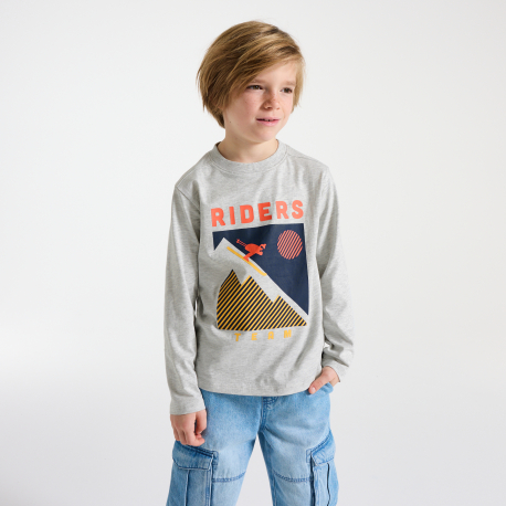 Okaidi Μπλούζα μακρυμάνικη με μοτίφ, γκρι για αγόρια