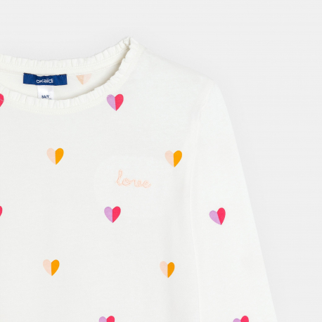 Okaidi Μπλούζα μακρυμάνικη με καρδούλες, λευκή για κορίτσια