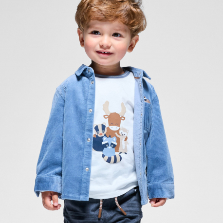 Obaibi Μπλούζα μακρυμάνικη, με μοτίφ ζώα, λευκή, για μωρά αγοράκια