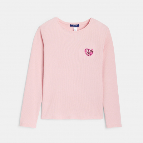 Okaidi Μπλούζα μακρυμάνικη με μοτίφ καρδιά λεοπάρ, ροζ για κορίτσια