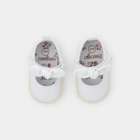 Obaibi Obaibi Μπαλαρίνες βαμβακερές με σόλα από σχοινί λευκές για μωρά κοριτσάκια