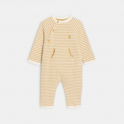 Obaibi Φόρμα ολόσωμη από χνουδωτό ύφασμα ριγέ, κίτρινη για μωρά αγοράκια