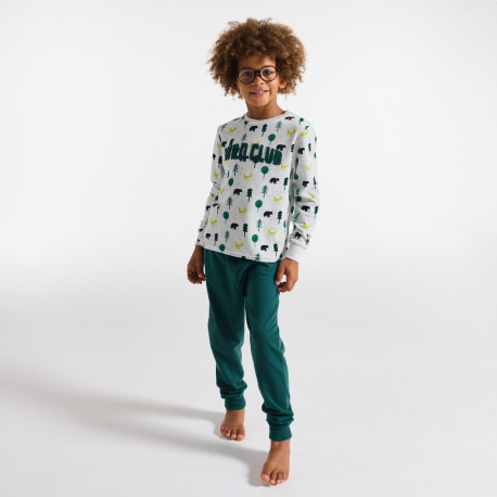 Okaidi Πιτζάμα 2 τεμαχίων από βελούδο με τυπωμένα σχέδια σε μπλε πράσινο για αγόρια