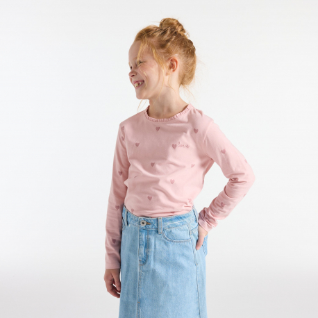 Okaidi Μπλούζα μακρυμάνικη με καρδούλες, ροζ για κορίτσια