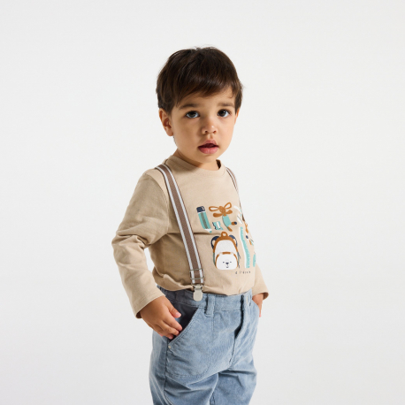 Obaibi Παντελόνι από κοτλέ βελούδο με τιράντες πορτοκαλί μπλε για μωρά αγοράκια