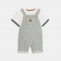 Obaibi Salopette rayee denim et t-shirt vert bebe garcon