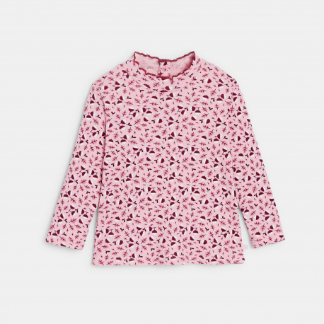 Obaibi Μπλούζα με γιακά με ίσιο τελείωμα με κυματιστό γιακά φλοράλ ροζ για μωρά κοριτσά
