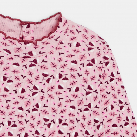 Obaibi Μπλούζα με γιακά με ίσιο τελείωμα με κυματιστό γιακά φλοράλ ροζ για μωρά κοριτσά