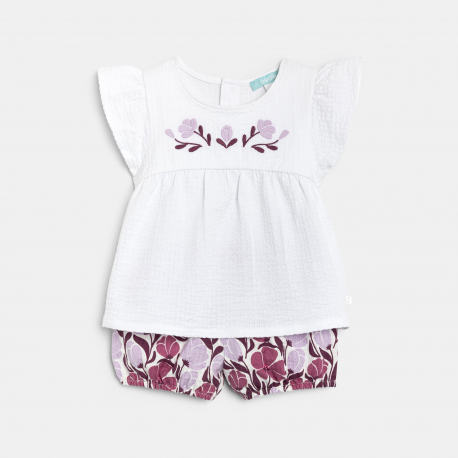 Obaibi Τ-shirt κεντημένο, φλοράλ και σορτς από ύφασμα για μωρά κοριτσάκια