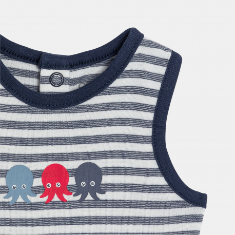 Obaibi Φορμάκι αμάνικο, ριγέ, χταπόδι, μπλε για μωρά αγοράκια (σετ των 3)