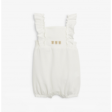 Obaibi Φορμάκι κοντό βαμβακερό με ιδιαίτερο σχέδιο λευκό για νεογέννητα κοριτσάκια