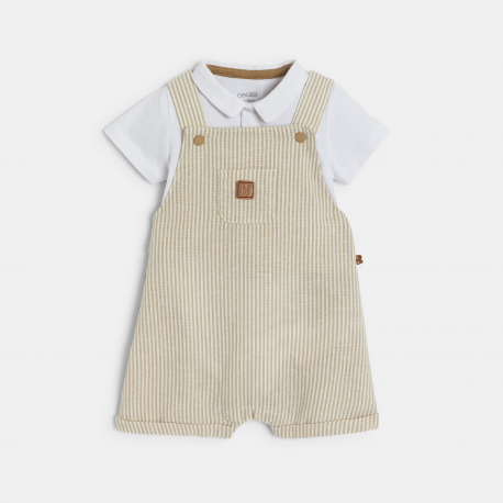 Obaibi Σαλοπέτα κοντή ριγέ και φορμάκι μπεζ για νεογέννητα αγοράκια