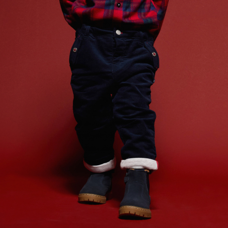 Obaibi Παντελόνι από βελούδο με ιδιαίτερο σχέδιο με ρεβέρ, μπλε για μωρά αγοράκια