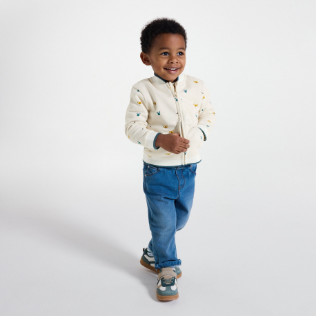 Obaibi Sweat zippe teddy beige a motif animalier bebe garcon