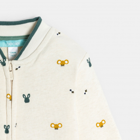 Obaibi Sweat zippe teddy beige a motif animalier bebe garcon