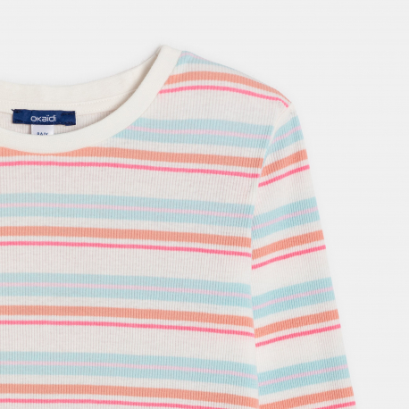 Okaidi T-shirt manches longues cotele raye rose fille