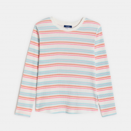 Okaidi T-shirt manches longues cotele raye rose fille
