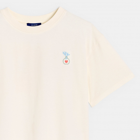 Okaidi T-shirt blanc manches courtes a motif Fille