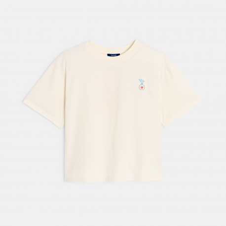 Okaidi T-shirt blanc manches courtes a motif Fille