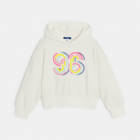 Okaidi Sweat a capuche brode blanc fille
