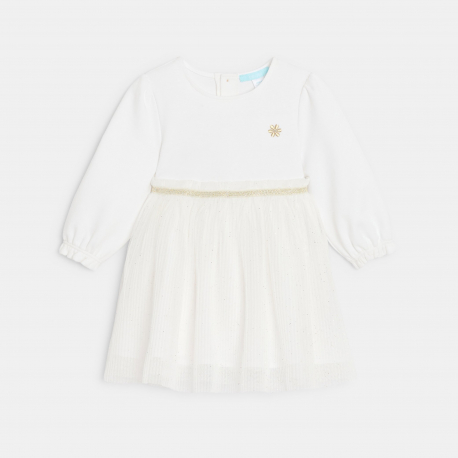 Obaibi Robe chic bi-matiere blanche bebe fille
