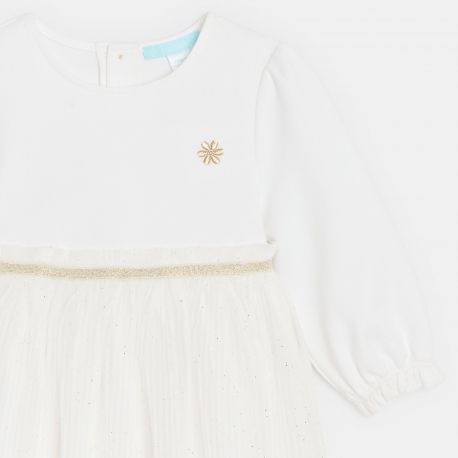 Obaibi Robe chic bi-matiere blanche bebe fille