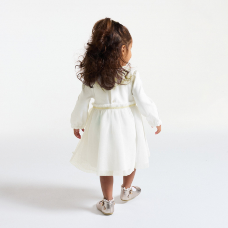 Obaibi Robe chic bi-matiere blanche bebe fille