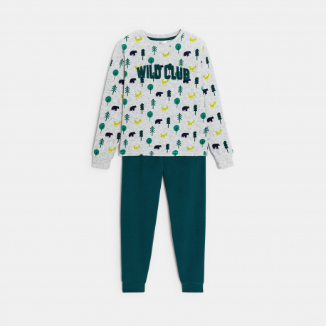 Okaidi Πιτζάμα 2 τεμαχίων από βελούδο με τυπωμένα σχέδια σε μπλε πράσινο για αγόρια