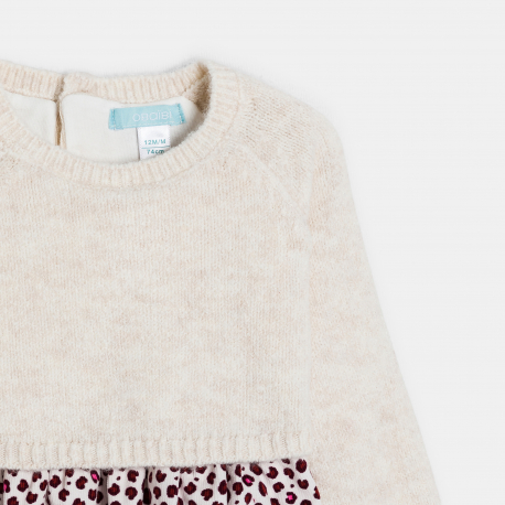 Obaibi Φόρεμα 2 σε 1 από ύφασμα και βελούδο λεοπάρ μπεζ για μωρά κοριτσάκια